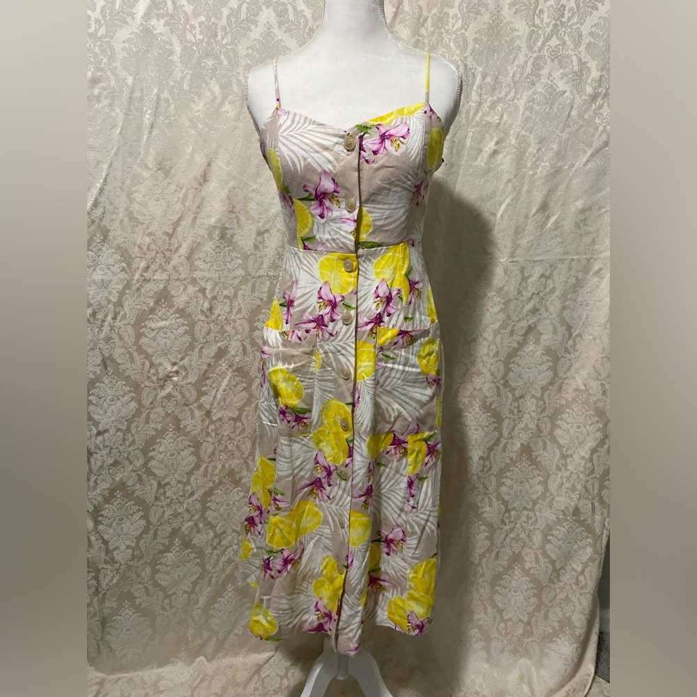 Tropical lemon print retro tiki dress
